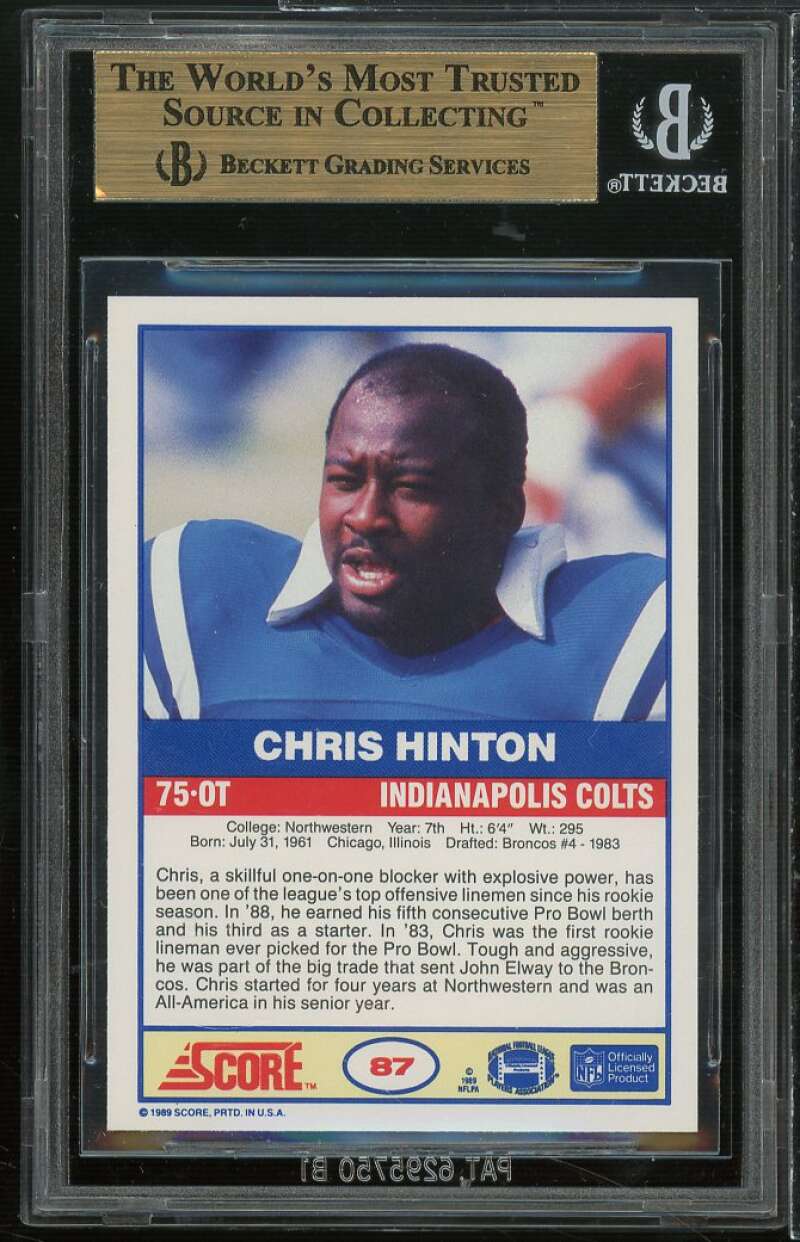 Chris Hinton Card 1989 Score #87 BGS 9.5 (9.5 9 9.5 9.5) Image 2