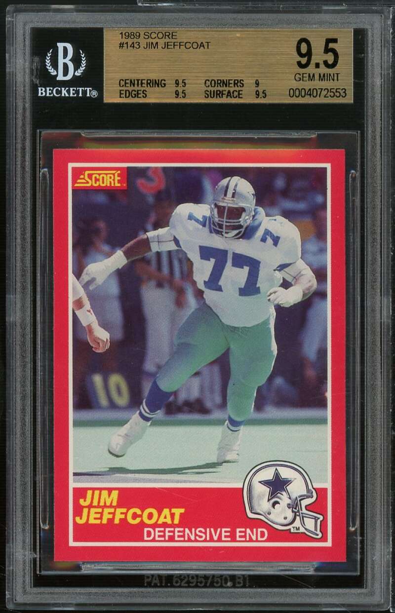 Jim Jeffcoat Card 1989 Score #143 BGS 9.5 (9.5 9 9.5 9.5) Image 1