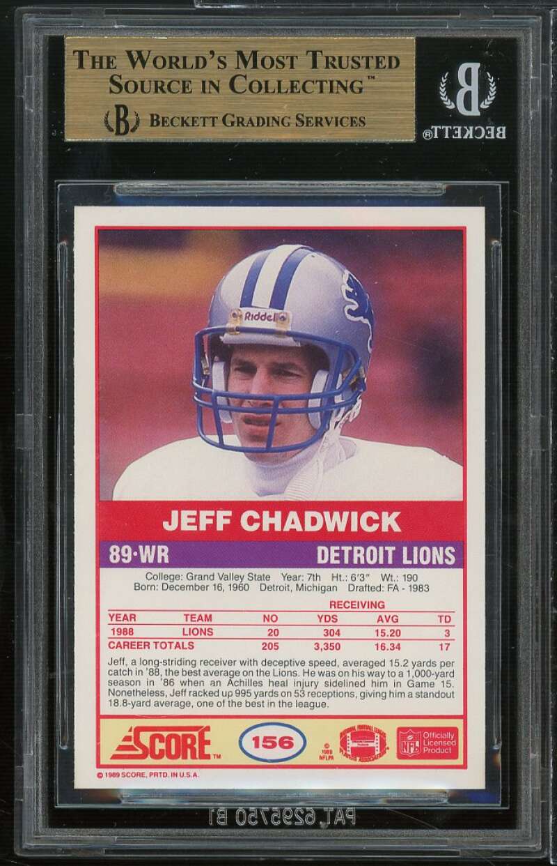 Jeff Chadwick Card 1989 Score #156 BGS 9.5 (9 9.5 9.5 9.5) Image 2