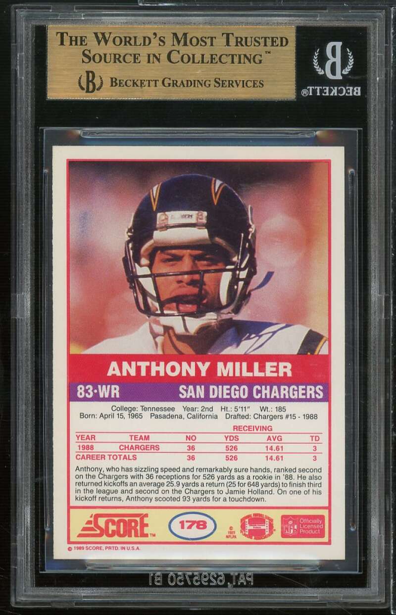 Anthony Miller Rookie Card 1989 Score #178 BGS 9.5 (9.5 9 9.5 9.5) Image 2