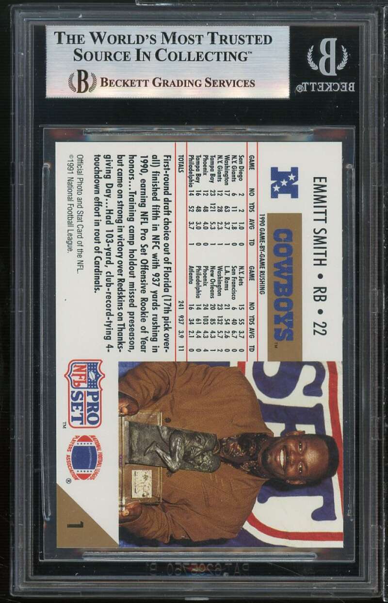 Emmitt Smith Card 1991 Pro Set #10 BGS 9 Image 2