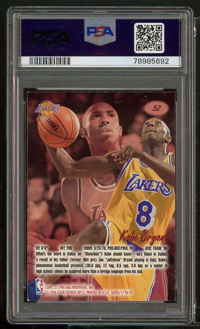 Kobe Bryant Rookie Card 1996-97 Ultra #52 PSA 9 Image 2