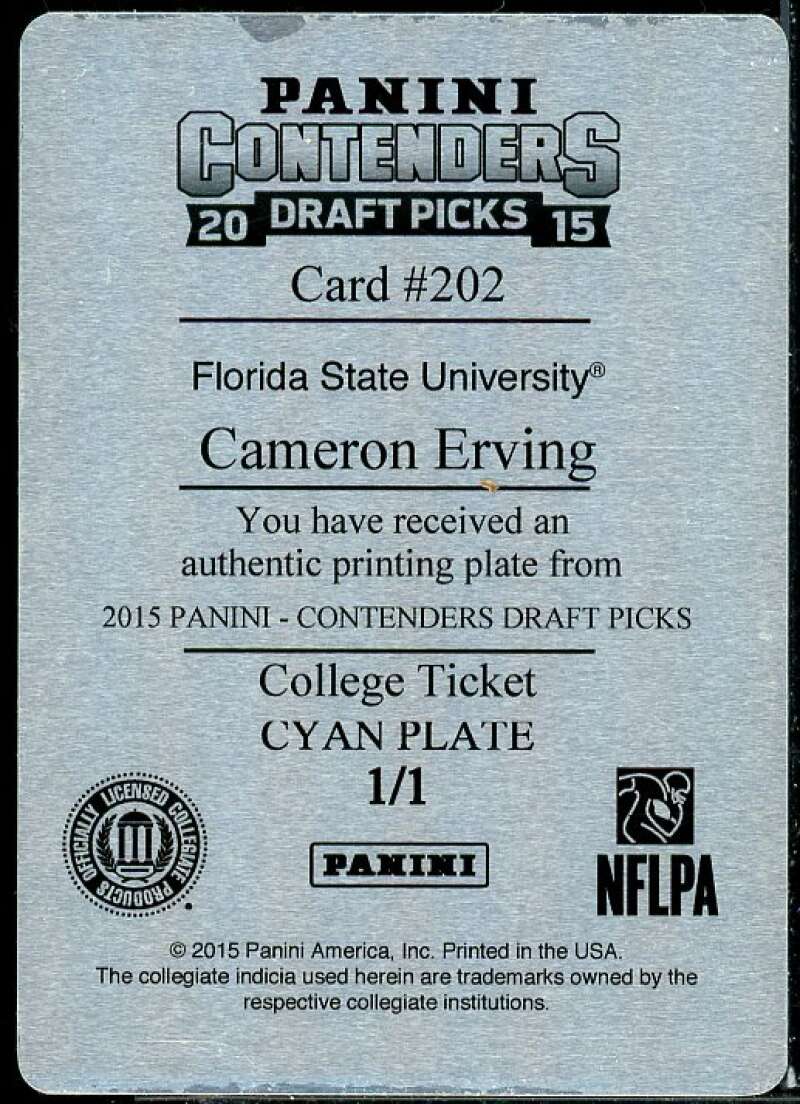 Cameron Erving AU RC 2015 Panini Contenders Draft Picks Printing Plates Cyan #202  Image 2