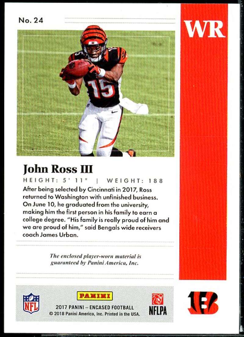 John Ross III Rookie Card 2017 Panini Encased First Hand Materials Sapphire #24  Image 2
