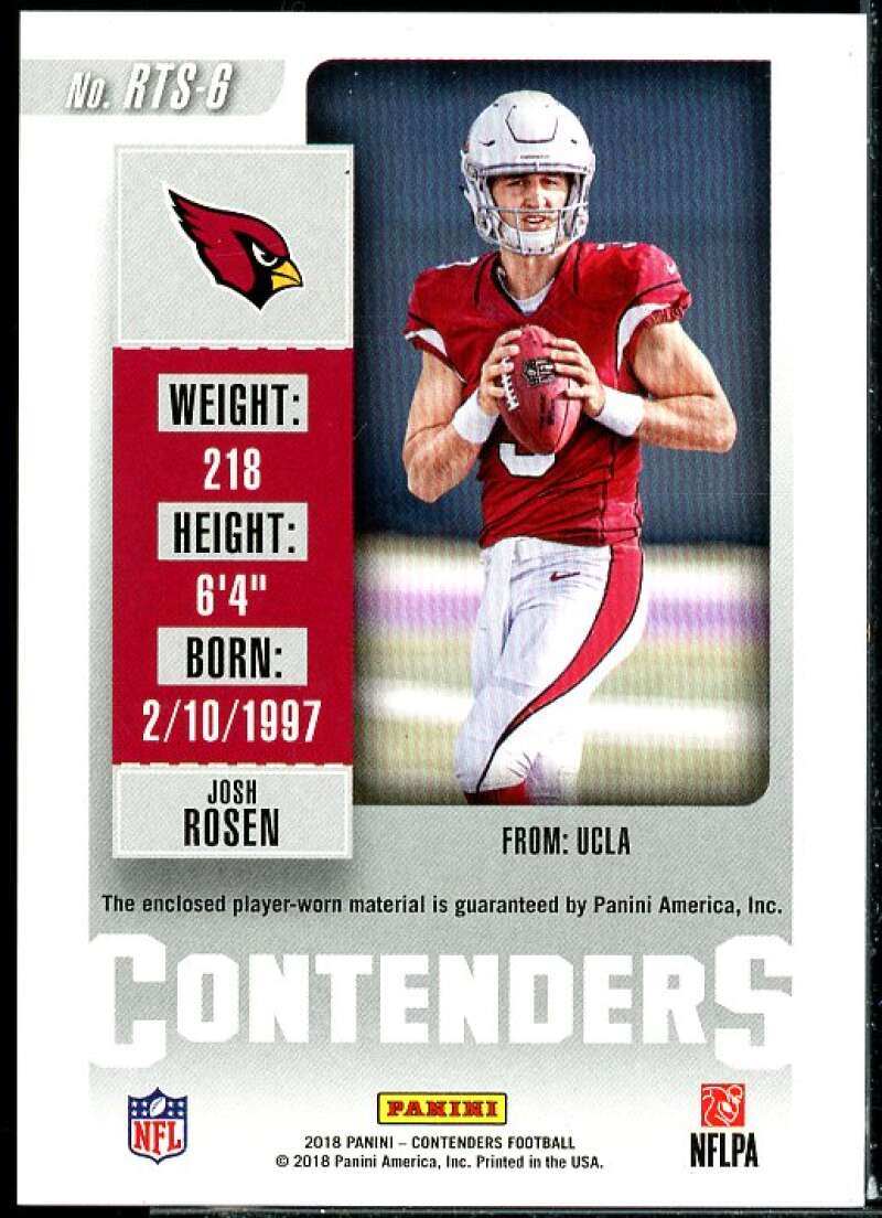 Josh Rosen Rookie Card 2018 Panini Contenders Rookie Ticket Swatches Emerald #6  Image 2