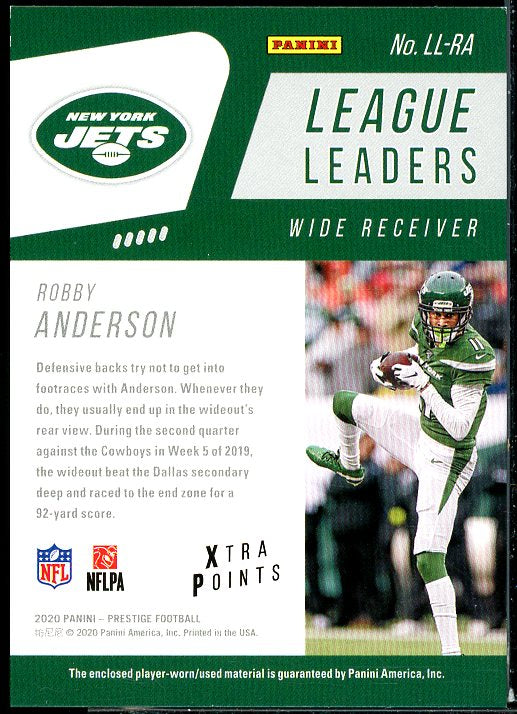 Robby Anderson Card 2020 Prestige League Leaders Jerseys Xtra Points Green #14  Image 2