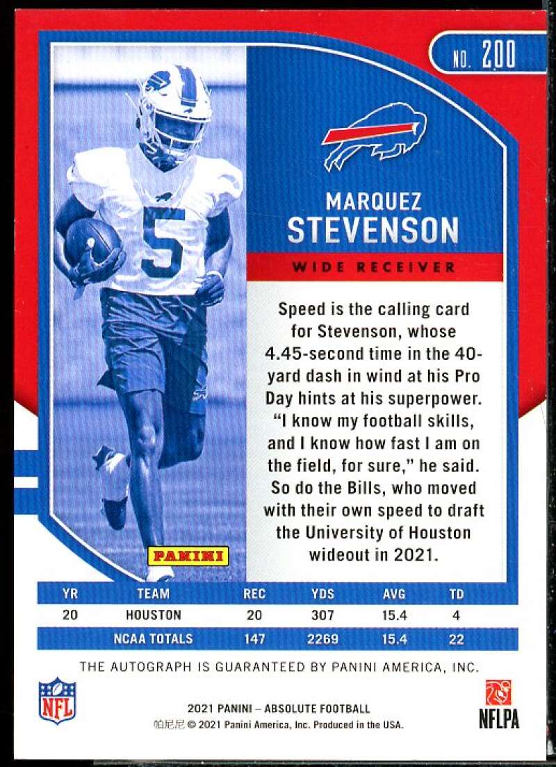Marquez Stevenson Rookie Card 2021 Absolute Signature Rookies Spectrum Red #200  Image 2