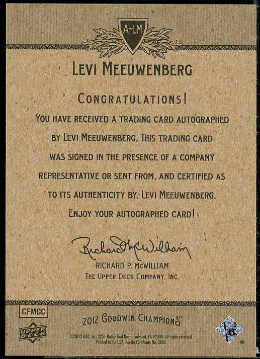 Levi Meeuwenberg F Card 2012 Upper Deck Goodwin Champions Autographs #ALM  Image 2