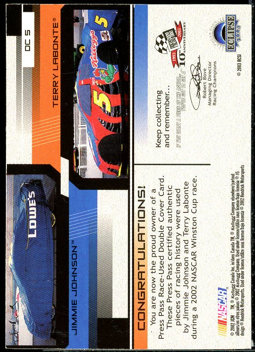 Terry Labonte/Jimmie Johnson Card 2003 Eclipse Under Cover Double Cover #DC5  Image 2