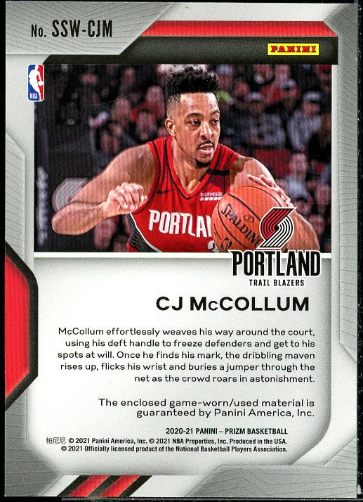 CJ McCollum Card 2020-21 Panini Prizm Sensational Swatches #62  Image 2