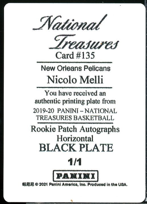 Nicolo Melli RC 2019 Panini National Treasures Rookie Patch Autograph Logoman #135  Image 2