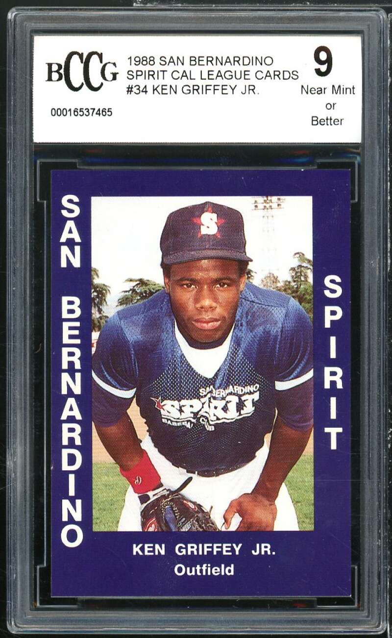 1988 Star San Bernadino Spirit Cal League Ken Griffey Jr. Rookie BGS BCCG 9 NM+ Image 1