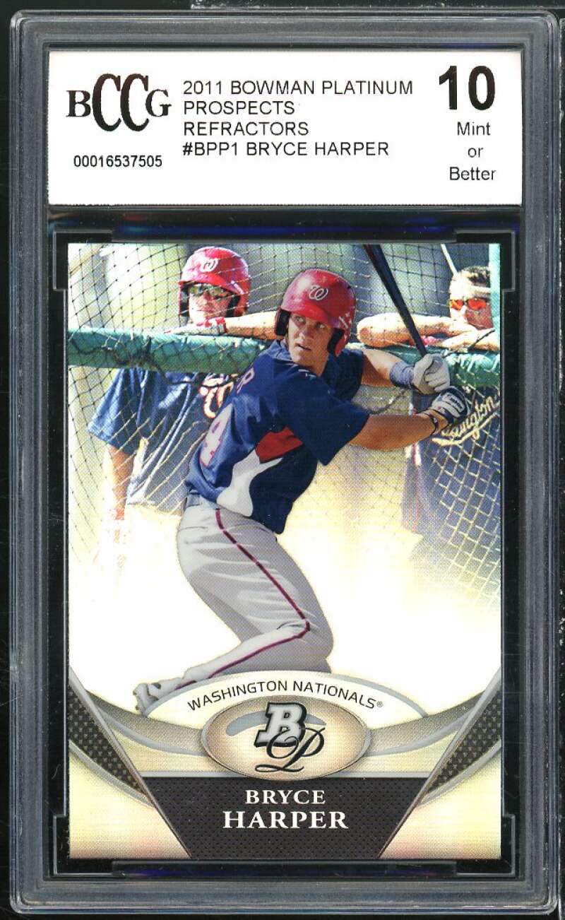 2011 Bowman Platinum Prospects Refractor #1 Bryce Harper Rookie BGS BCCG 10 Mint Image 1