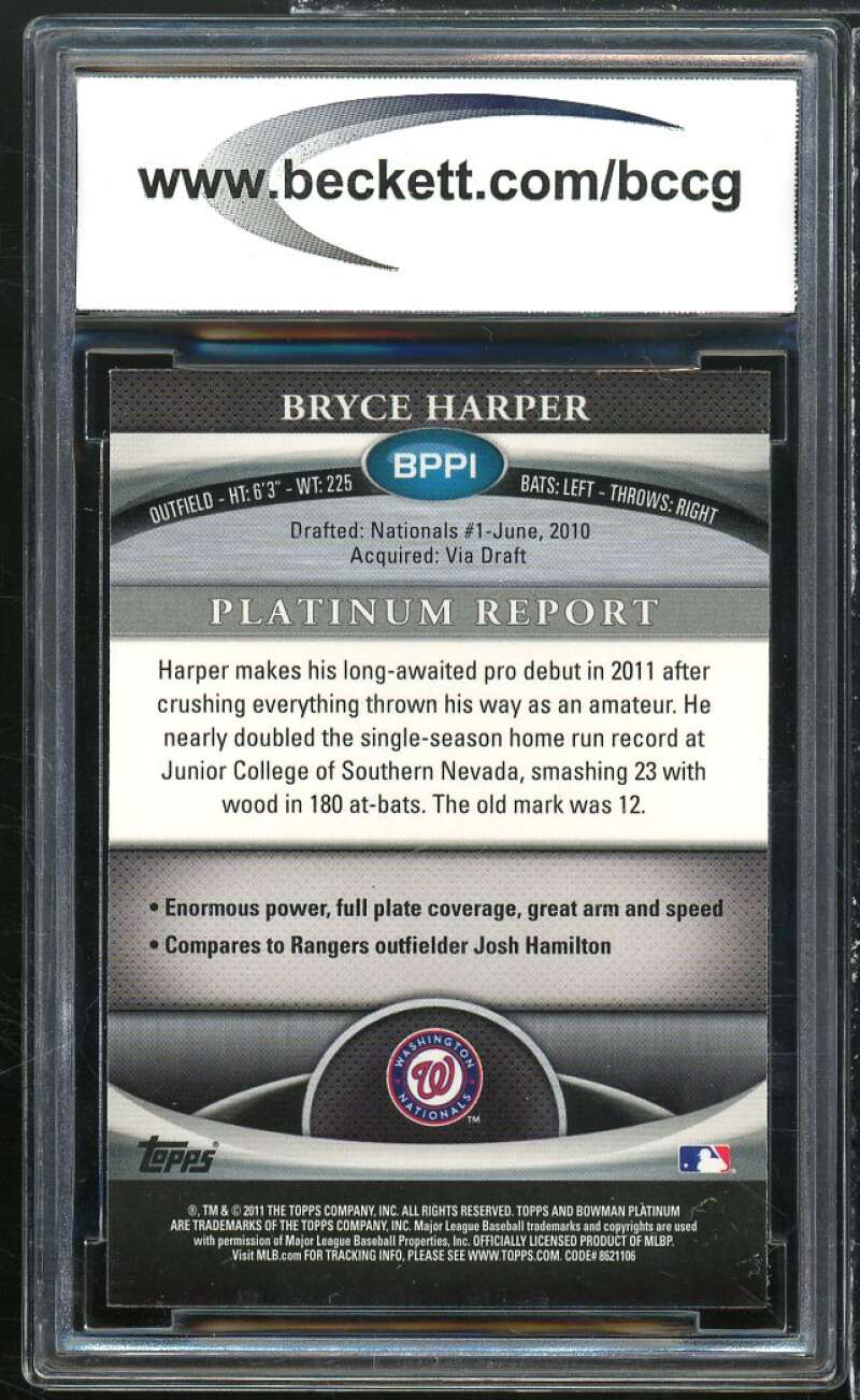 2011 Bowman Platinum Prospects Refractor #1 Bryce Harper Rookie BGS BCCG 10 Mint Image 2