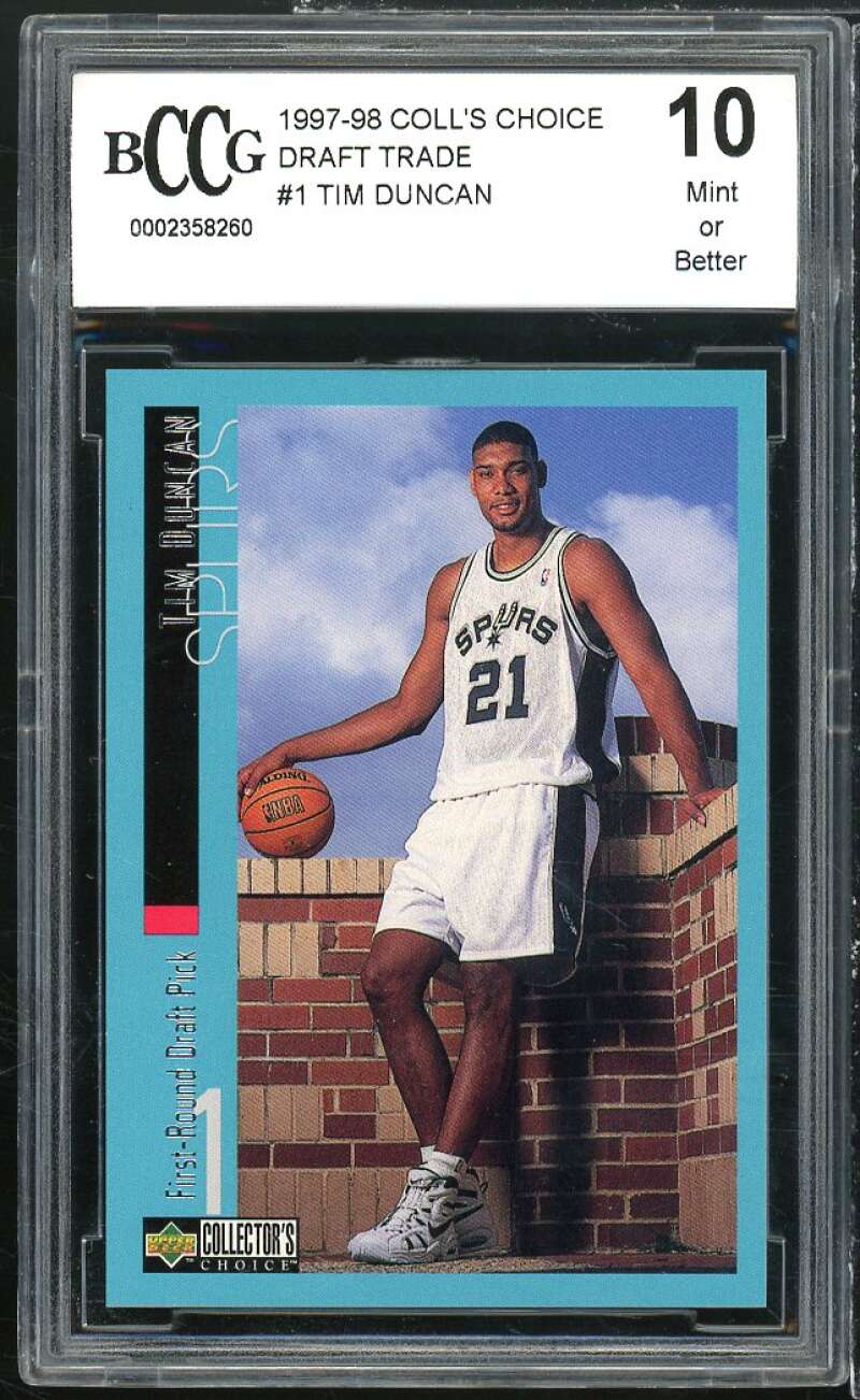 1997-98 Collectors' Choice Draft Trade #1 Tim Duncan Rookie BGS BCCG 10 Mint+ Image 1