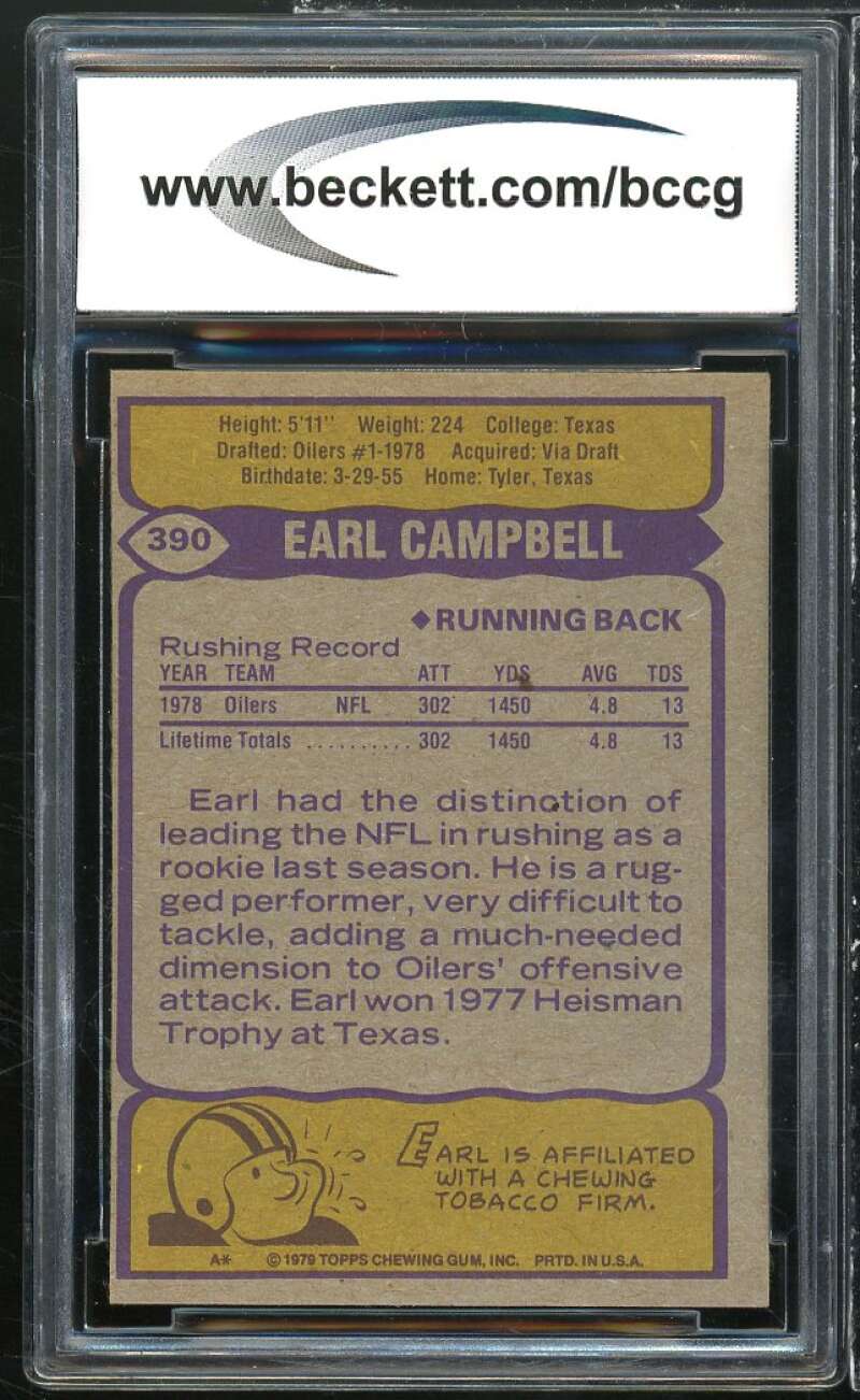 1979 Topps #390 Earl Campbell Rookie Card BGS BCCG 7 Very Good+ Image 2