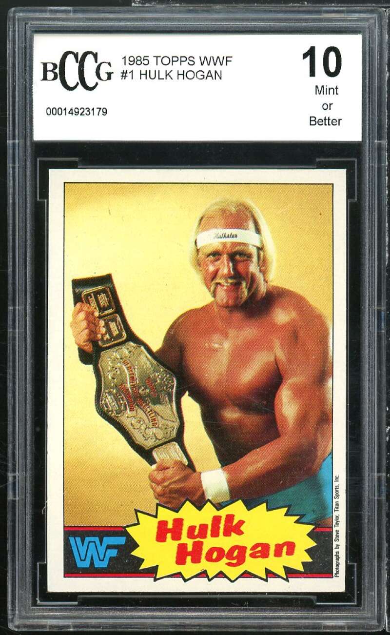 1985 Topps WWF #1 Hulk Hogan Wrestling Rookie Card BGS BCCG 10 Mint+ Image 1