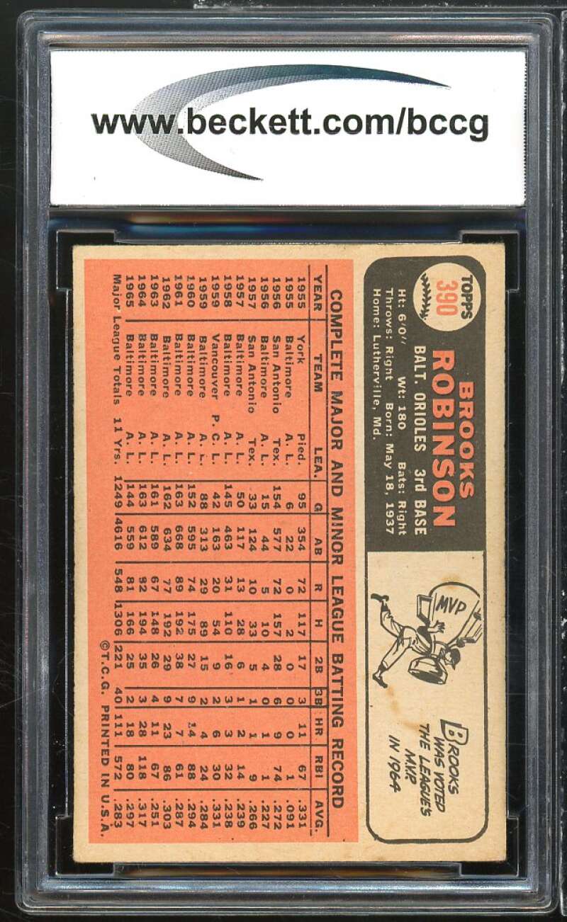 1966 Topps #390 Brooks Robinson Card BGS BCCG 7 Very Good+ Image 2