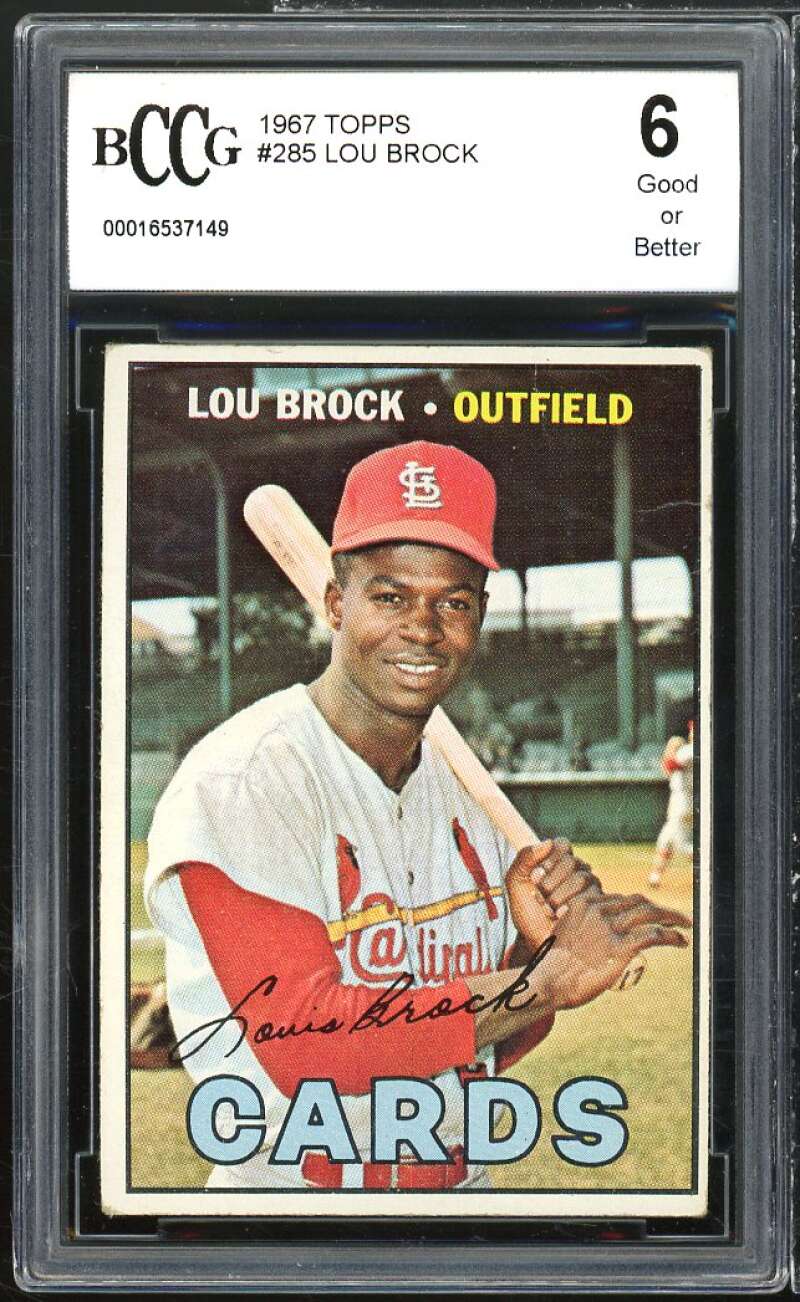 1967 Topps #285 Lou Brock Card BGS BCCG 6 Good+ Image 1