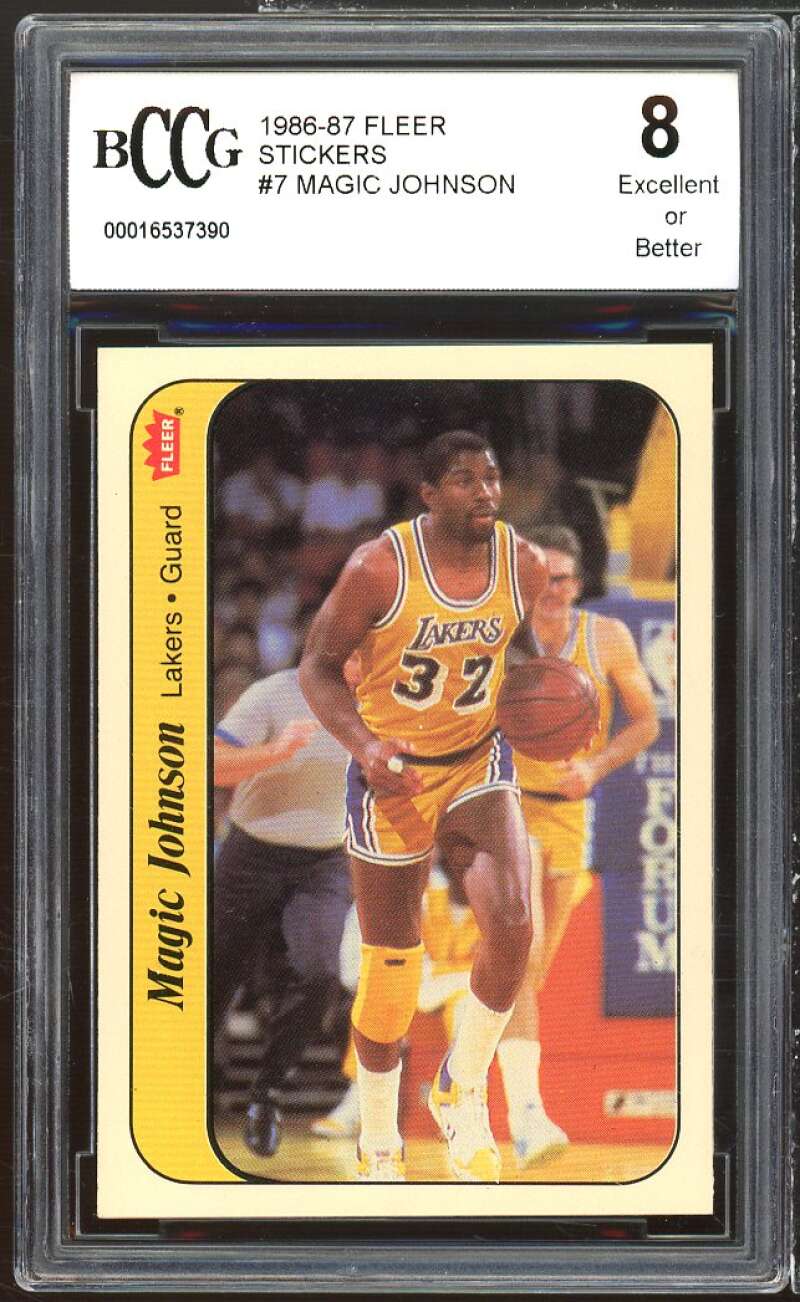 1986-87 Fleer Stickers #7 Magic Johnson Card BGS BCCG 8 Excellent+ Image 1