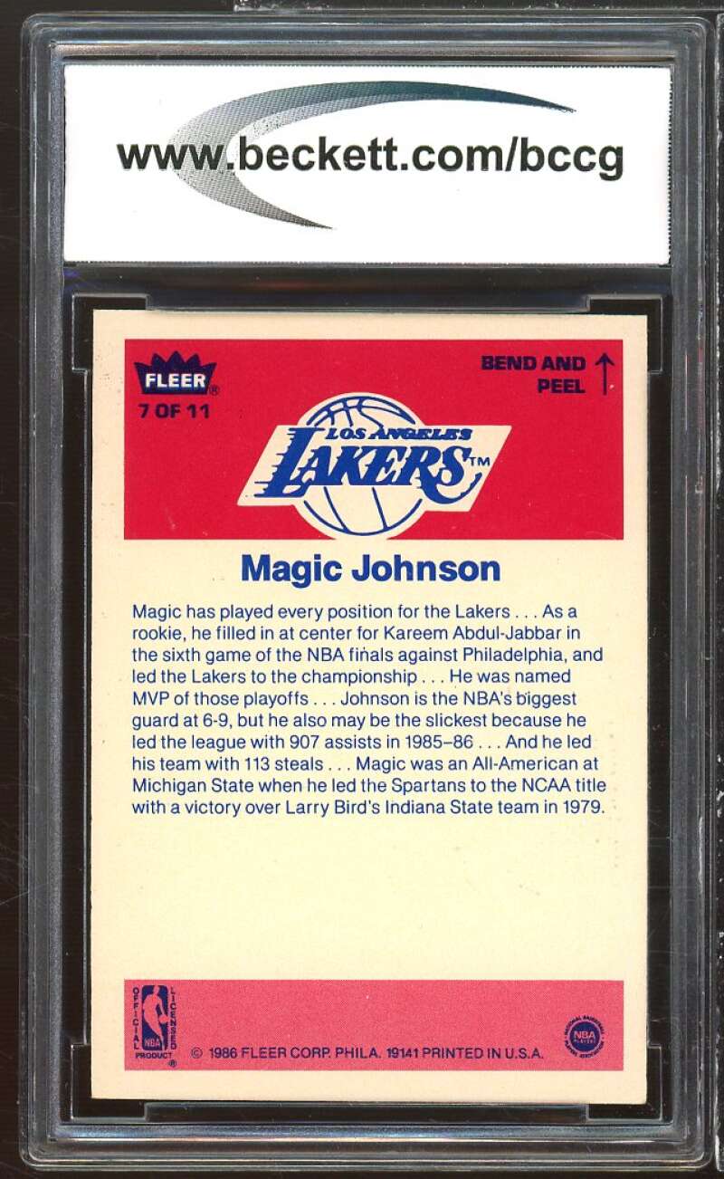 1986-87 Fleer Stickers #7 Magic Johnson Card BGS BCCG 8 Excellent+ Image 2