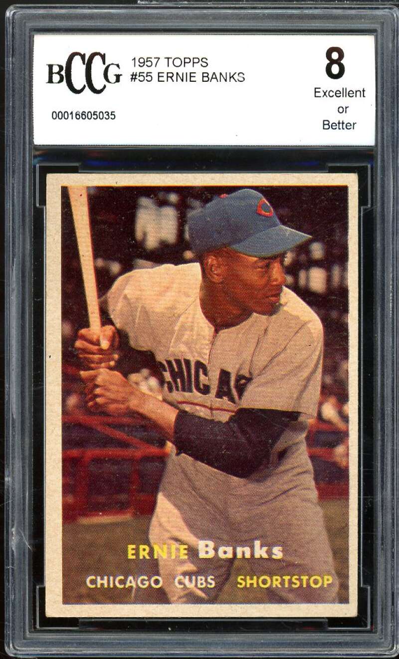 1957 Topps #55 Ernie Banks Card BGS BCCG 8 Excellent+ Image 1