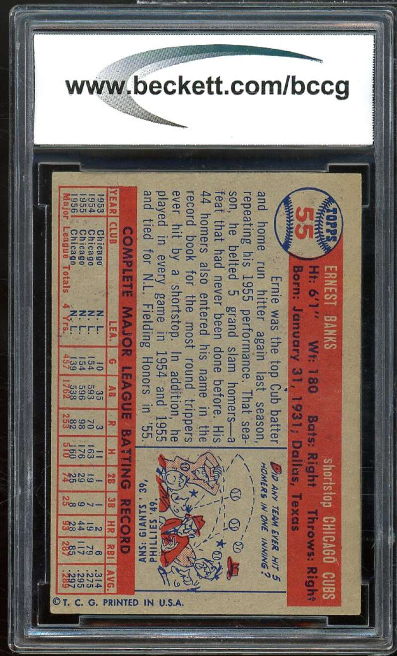 1957 Topps #55 Ernie Banks Card BGS BCCG 8 Excellent+ Image 2