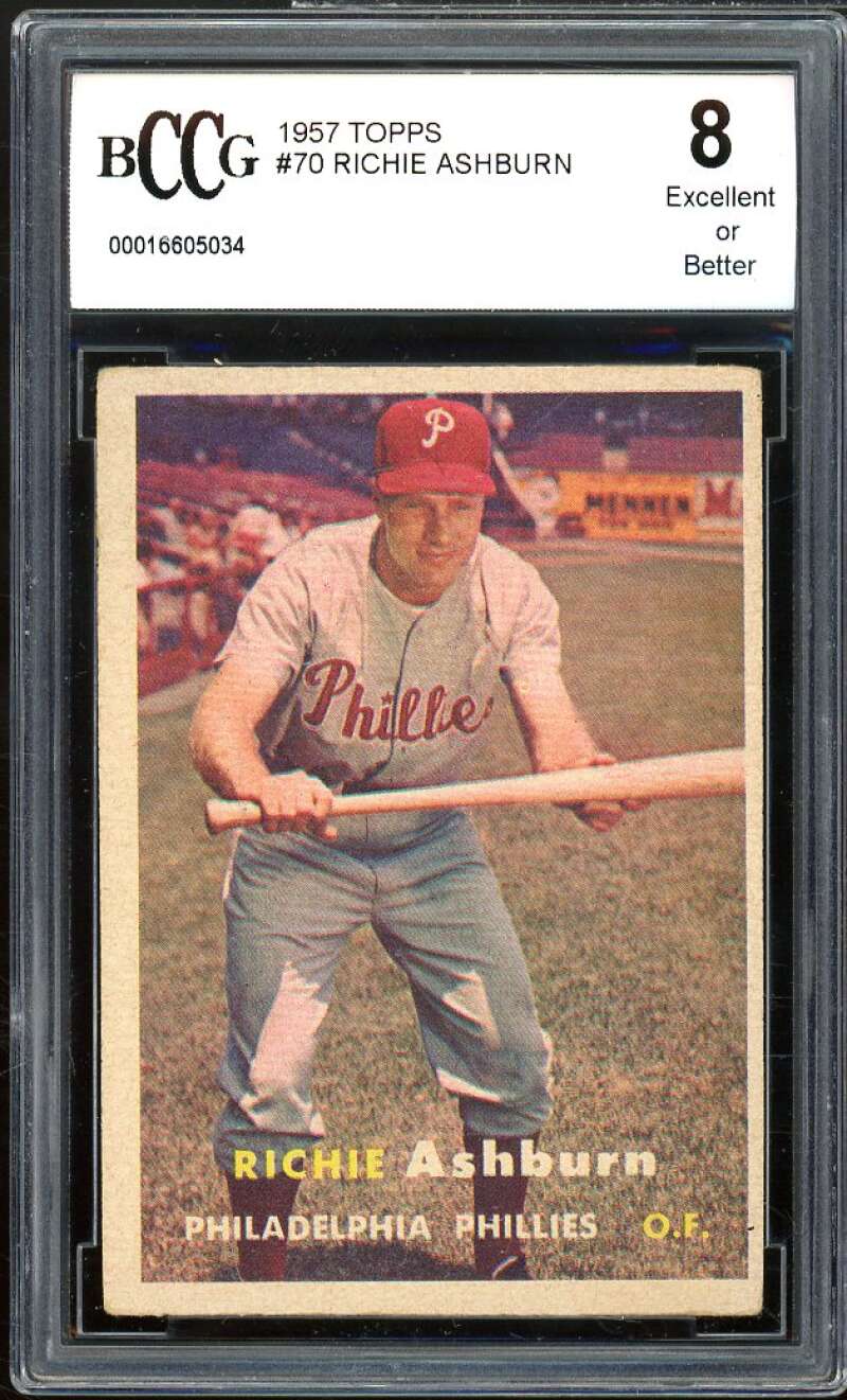 1957 Topps #70 Richie Ashburn Card BGS BCCG 8 Excellent+ Image 1