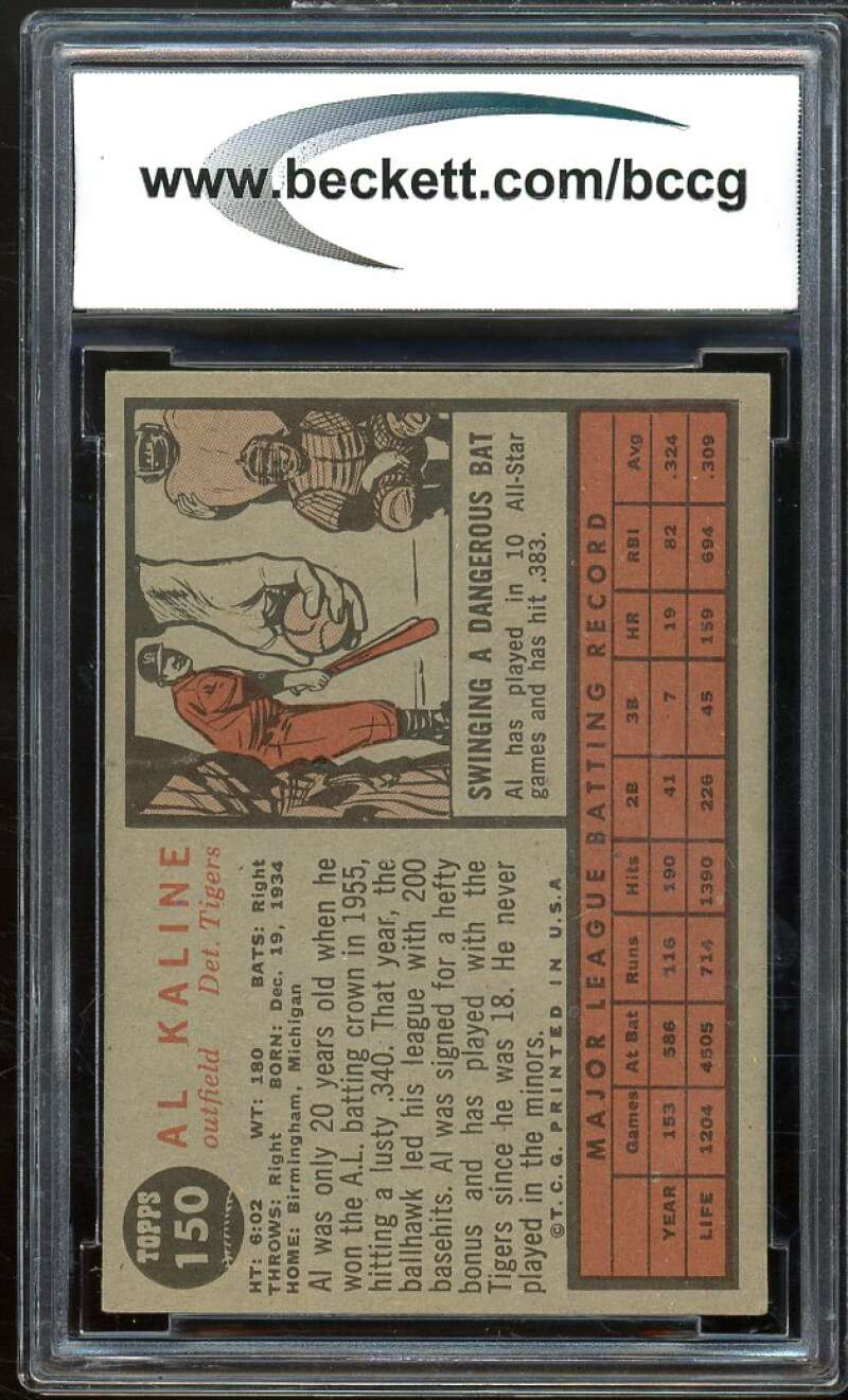 1962 Topps #150 Al Kaline Card BGS BCCG 7 Very Good+ Image 2