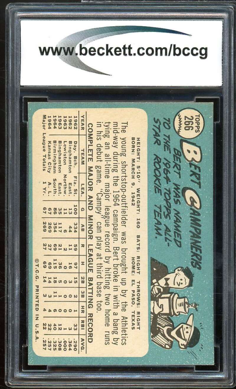 1965 Topps #266 Bert Campaneris Rookie Card BGS BCCG 8 Excellent+ Image 2