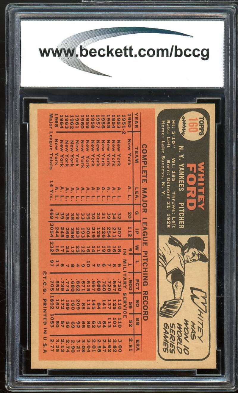 1966 Topps #160 Whitey Ford Card BGS BCCG 8 Excellent+ Image 2