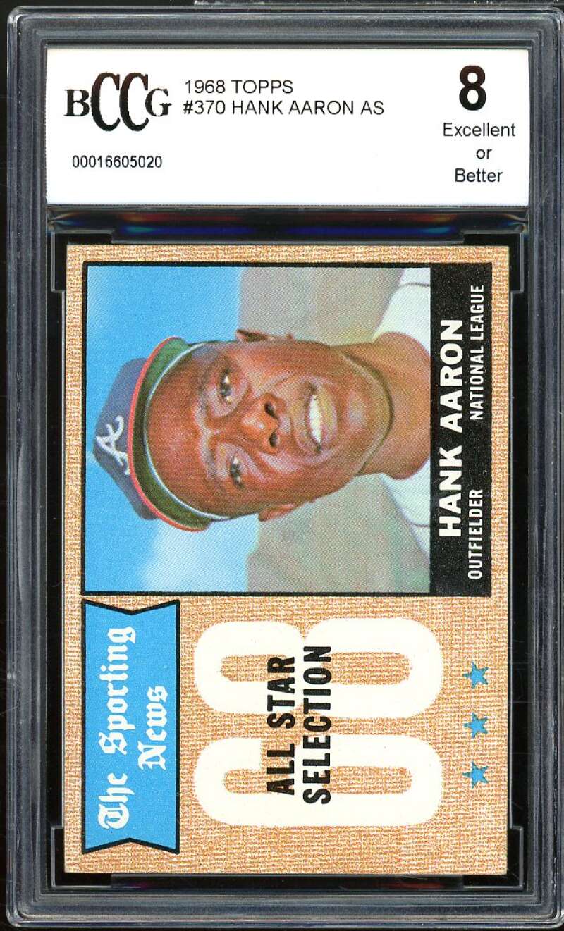 1968 Topps #370 Hank Aaron AS Card BGS BCCG 8 Excellent+ Image 1