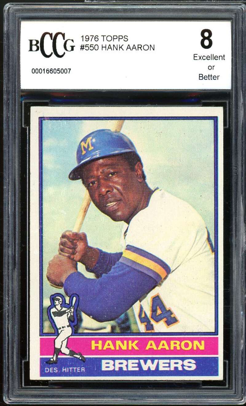 1976 Topps #550 Hank Aaron Card BGS BCCG 8 Excellent+ Image 1