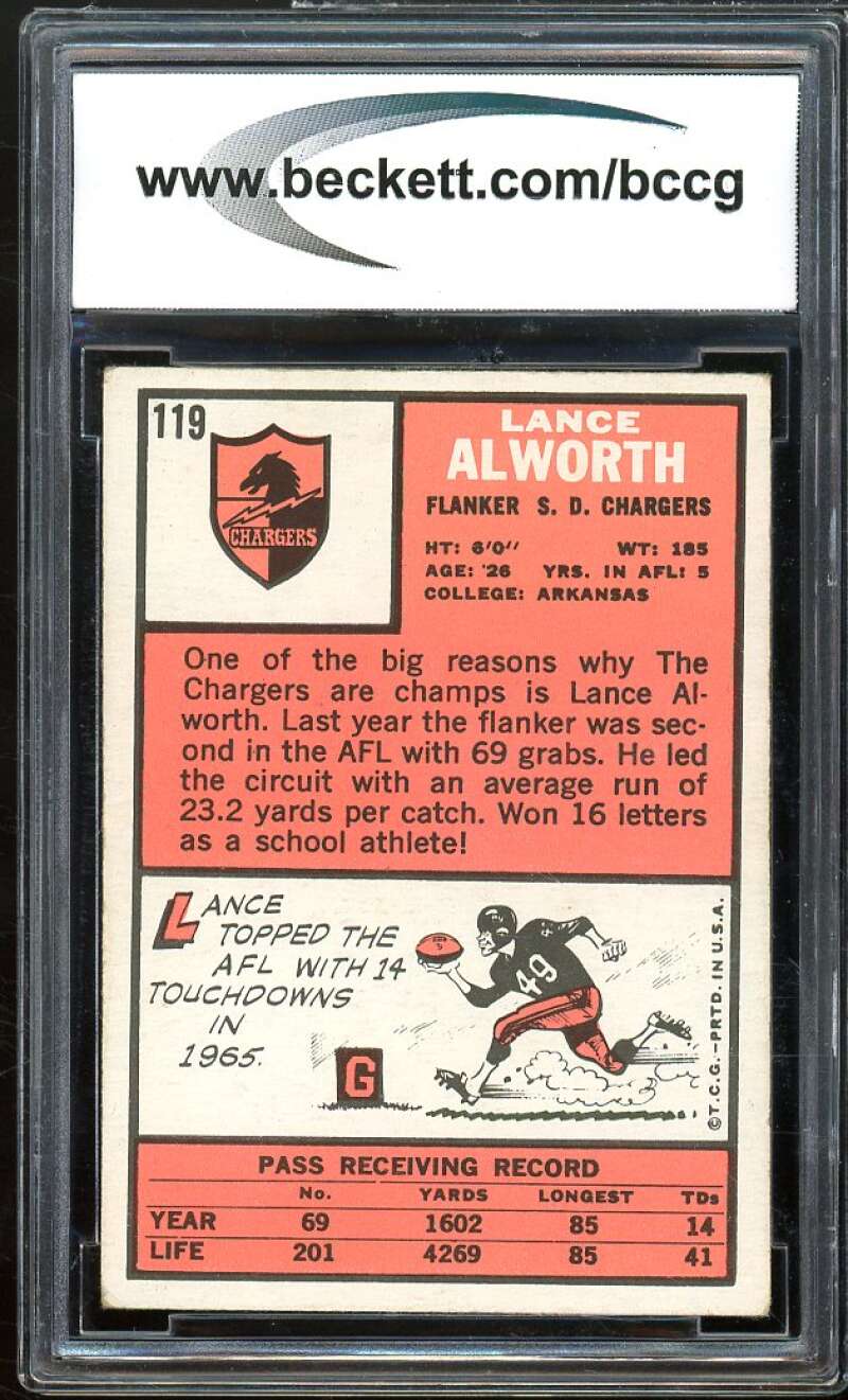 1966 Topps #119 Lance Alworth Card BGS BCCG 7 Very Good+ Image 2