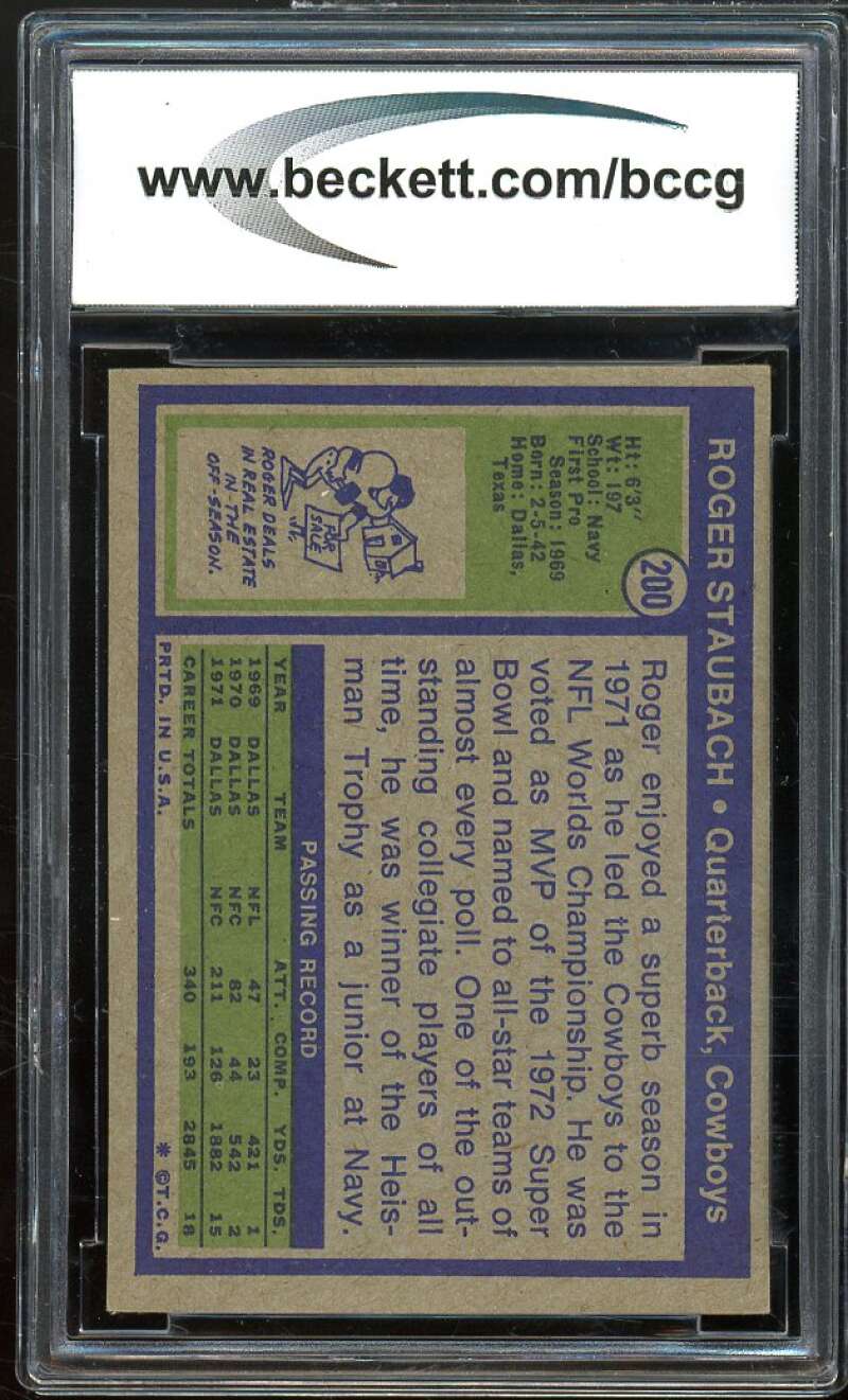 1972 Topps #200 Roger Staubach Rookie Card BGS BCCG 6 Good+ Image 2