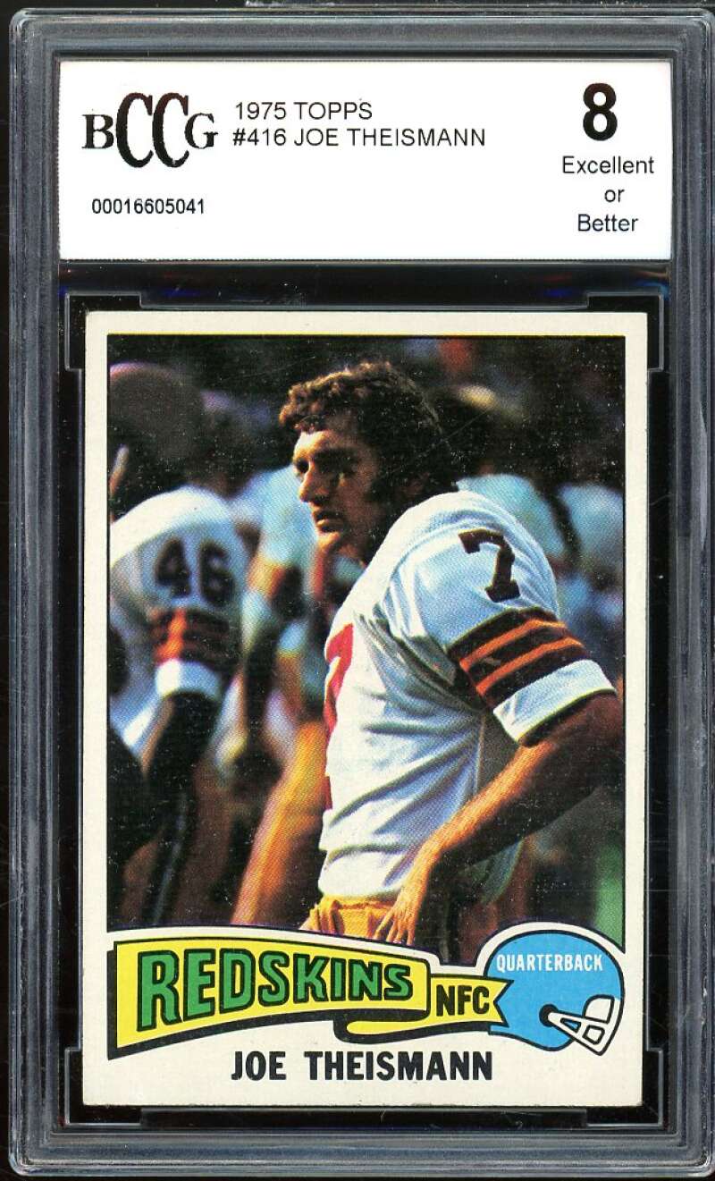 1975 Topps #416 Joe Theismann Rookie Card BGS BCCG 8 Excellent+ Image 1