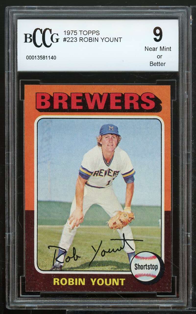 1975 Topps #223 Robin Yount Card Rookie Card BGS BCCG 9 Near Mint+ Image 1