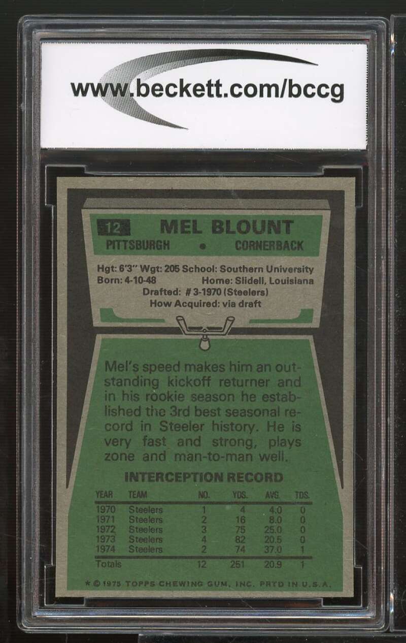 1975 Topps #12 Mel Blount Rookie Card BGS BCCG 9 Near Mint+ Image 2