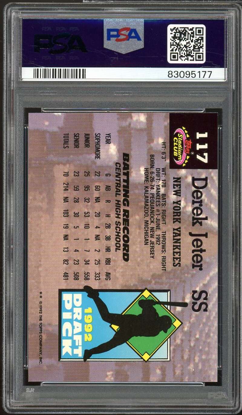 Derek Jeter Rookie Card 1993 Stadium Club Murphy #117 PSA 9 Image 2