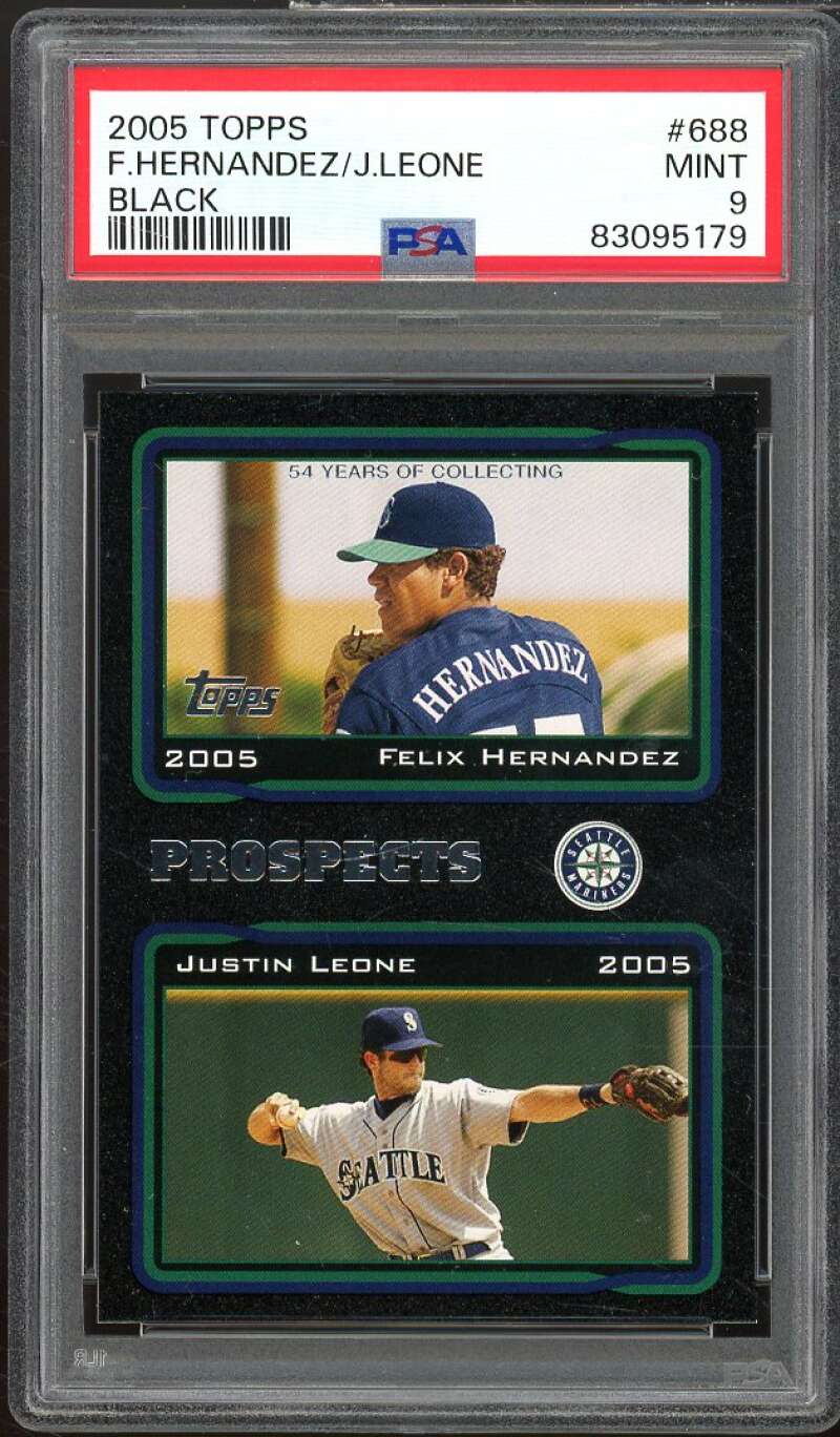 Felix Hernandez Justin Leone Rookie Card 2005 Topps Black #688 (pop 2) PSA 9 Image 1