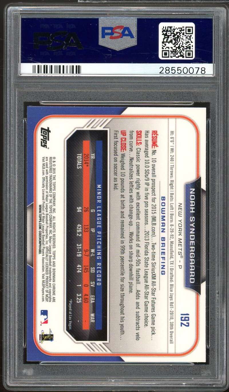 Noah Syndergaard Rookie Card 2015 Bowman Chrome #192 PSA 10 Image 2