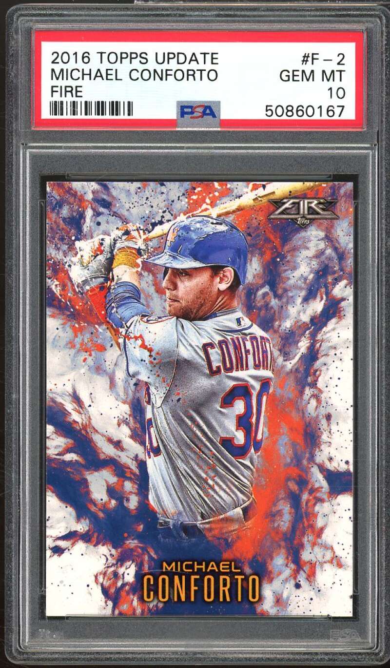 Michael Conforto Rookie Card 2016 Topps Update Fire #F-2 PSA 10 Image 1