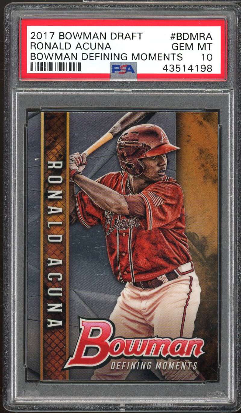 Ronald Acuna Rookie Card 2017 Bowman Draft Defining Moments #BDMRA PSA 10 Image 1