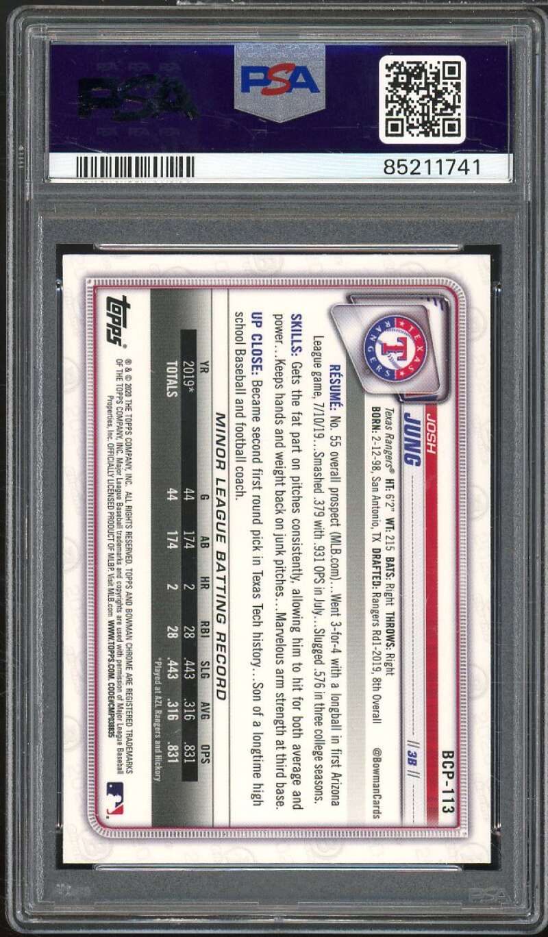 Josh Jung Rookie Card 2020 Bowman Chrome Mega Box #BCP-113 PSA 10 Image 2