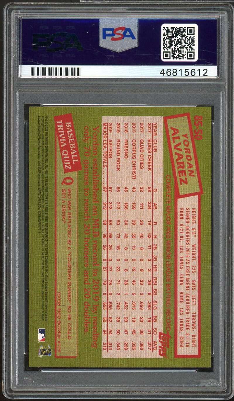 Yordan Alvarez Rookie Card 2020 Topps 1985 35th Anniversary #85-50 PSA 10 Image 2