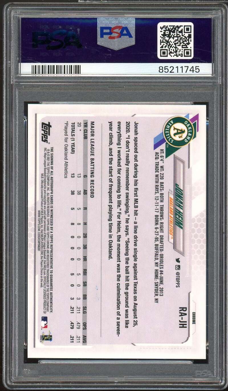 Jonah Heim Rookie Card 2021 Topps Chrome Rookie Autographs #RAJH PSA 9 Image 2