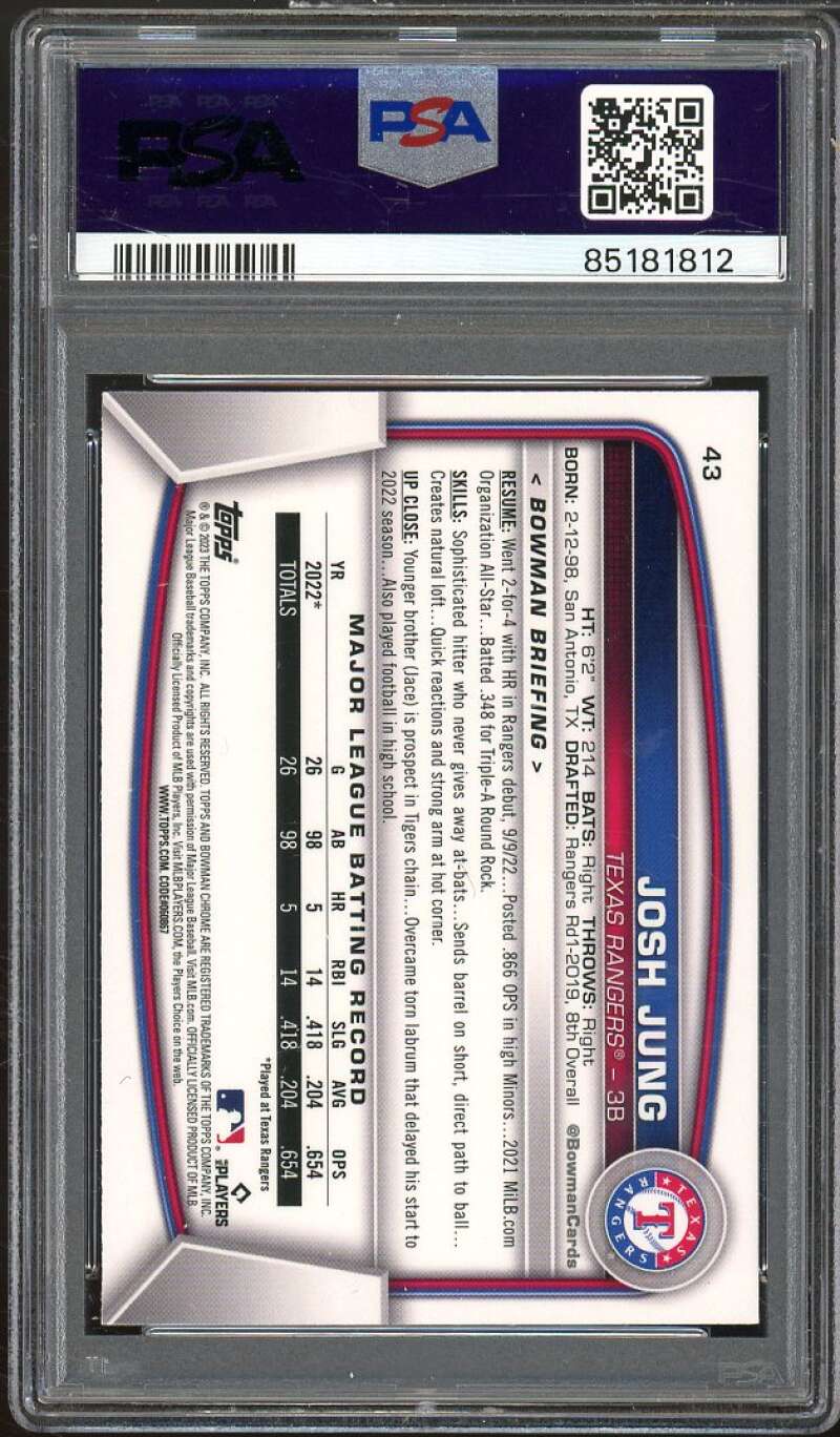 Josh Jung Rookie Card 2023 Bowman Mega Box Chrome #43 PSA 9 Image 2