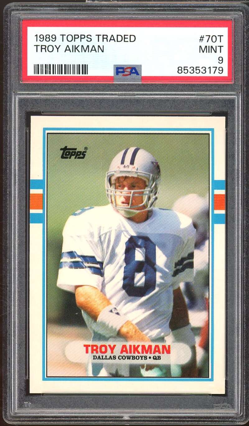 Troy Aikman Rookie Card 1989 Topps Traded #70T PSA 9 Image 1