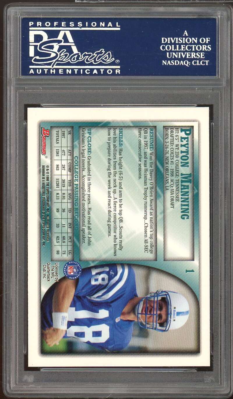 Peyton Manning Rookie Card 1998 Bowman #1 PSA 9 Image 2