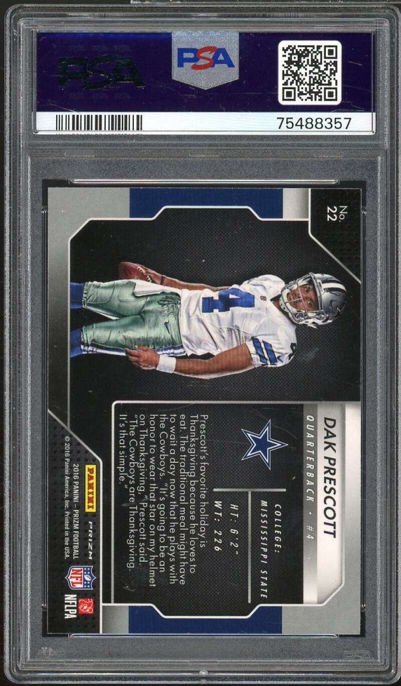 Dak Prescott Rookie Card 2016 Panini Prizm Rookie Introductions #22 PSA 10 Image 2